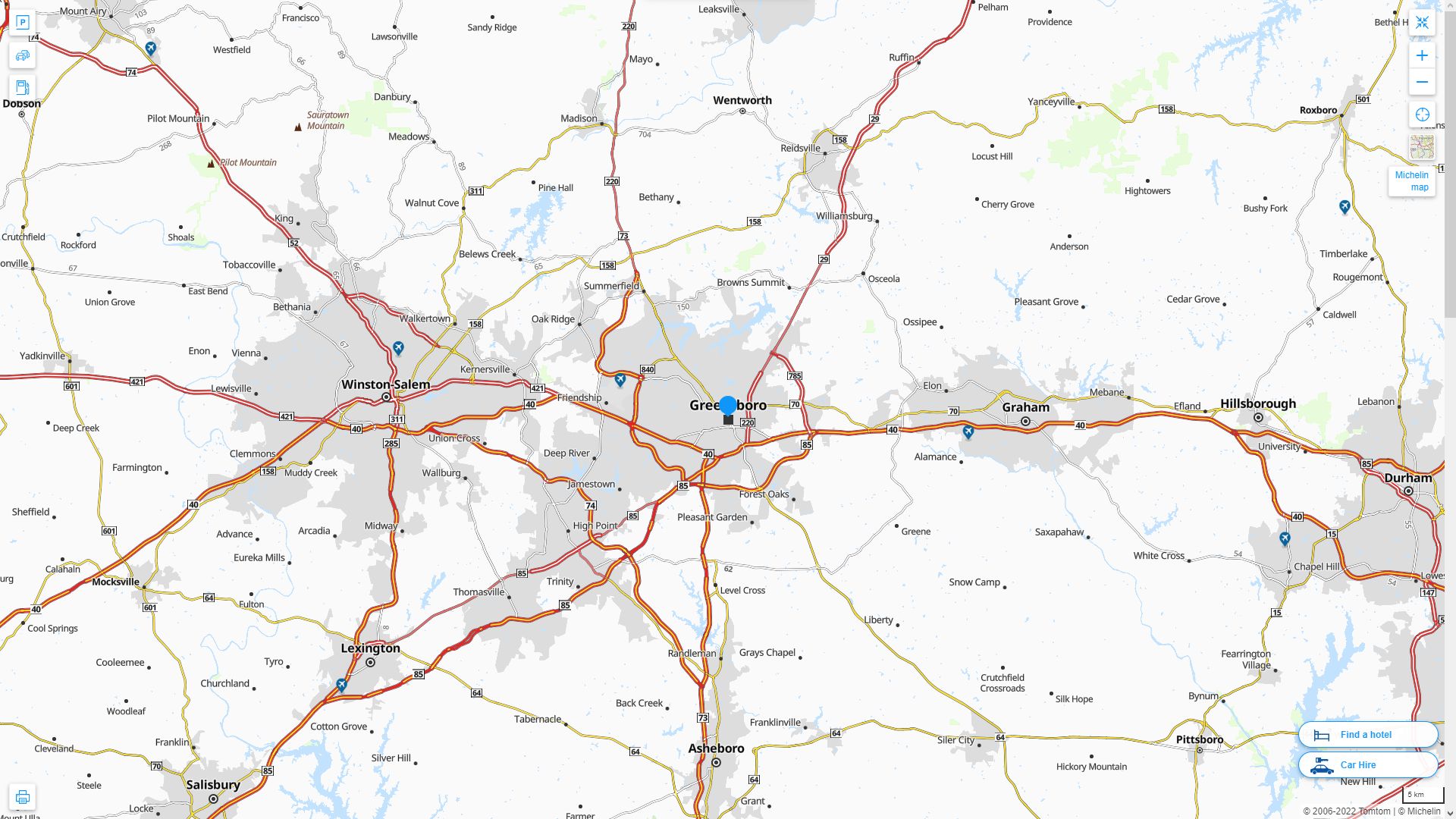 Greensboro North Carolina Highway and Road Map